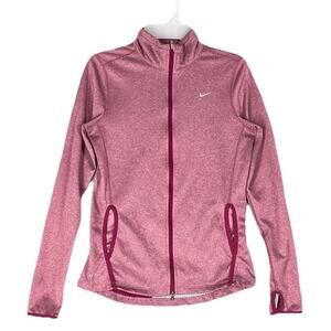 Nike Dri Fit Womens Full Zip Up Jacket Running Thumb Holes Sz S Athleisure Pink